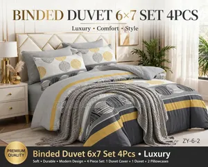 Binded Duvet 6x7 - 4Pcs Luxury Set - Grey Yellow Circles