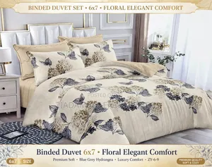 Binded Duvet 6x7 - 4Pcs Floral Luxury Set - Beige Blue