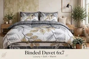 Binded Duvet 6x7 - 4Pcs Luxury Set - Grey White Gold Leaves