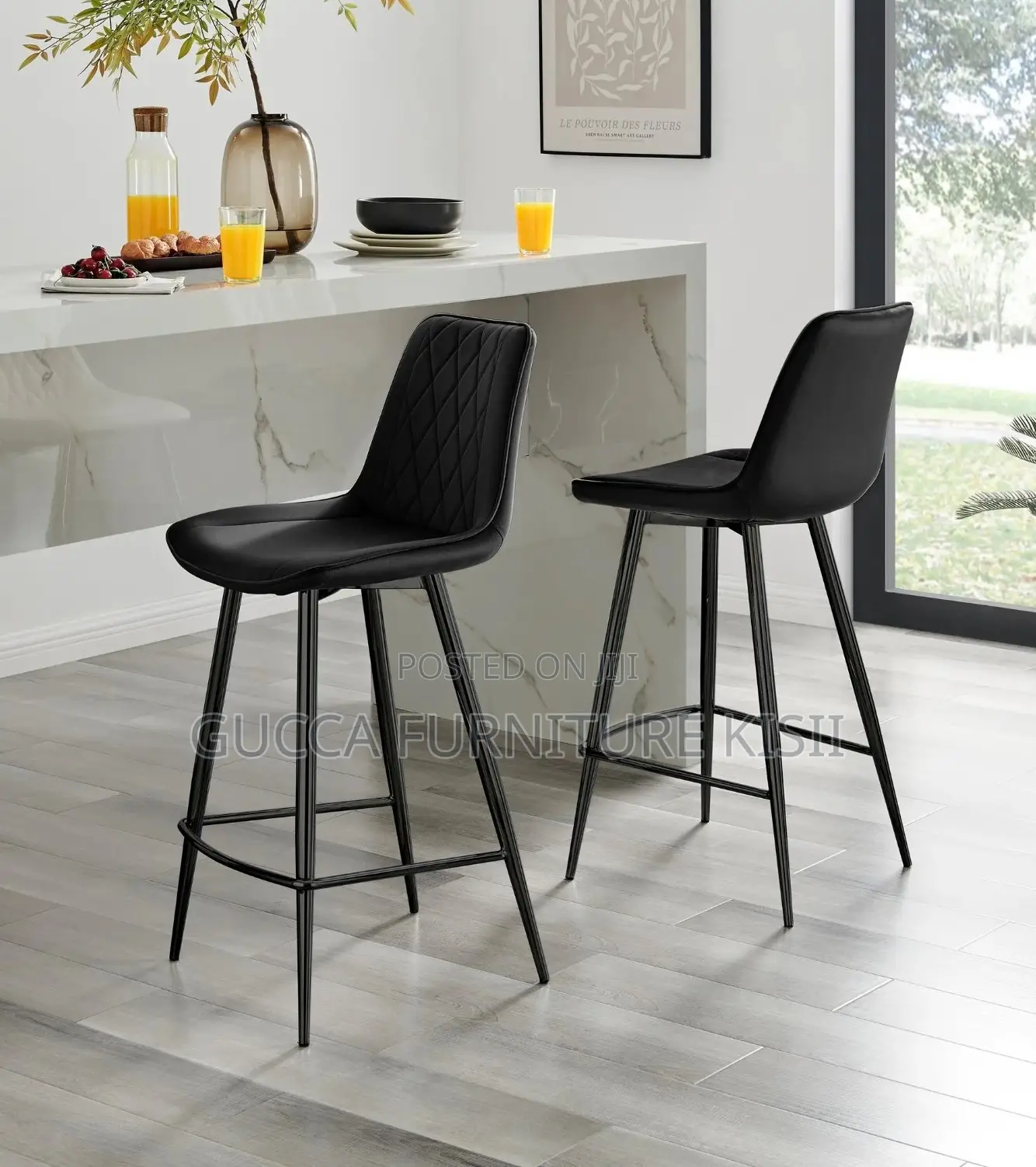 Leather Non Adjustable Swivel Barstool