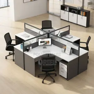 Office Workstation : Curved Four-Station Staff Workstation Desk
