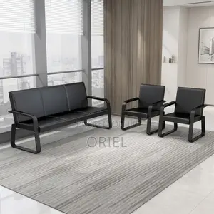 Office Sofa : Five-Seater Padded Leather Office Sofa