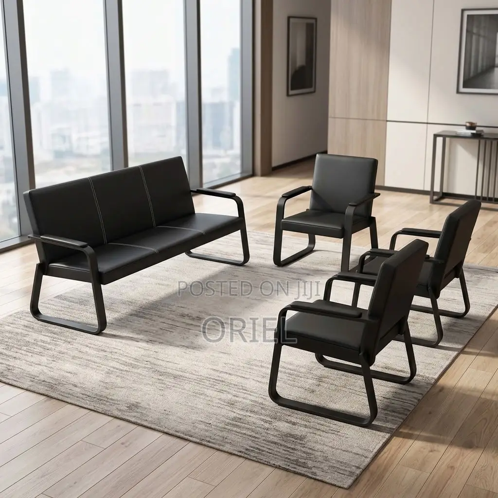 Office Sofa : Five-Seater Padded Leather Office Sofa
