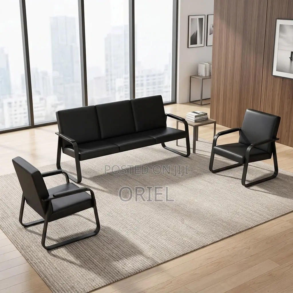 Office Sofa : Five-Seater Padded Leather Office Sofa