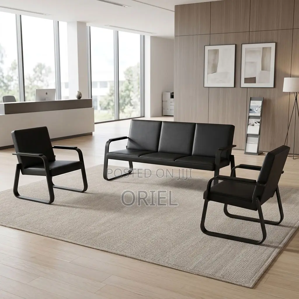 Office Sofa : Five-Seater Padded Leather Office Sofa