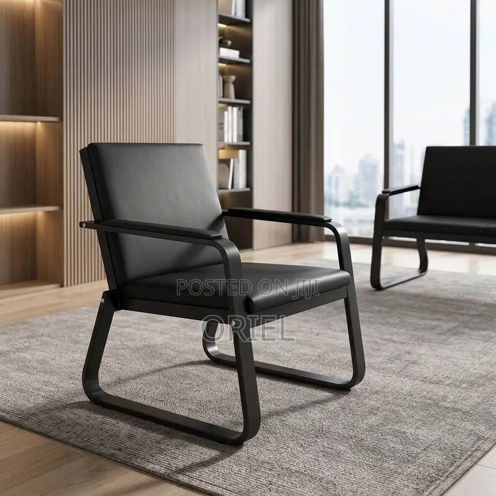 Office Sofa : Five-Seater Padded Leather Office Sofa