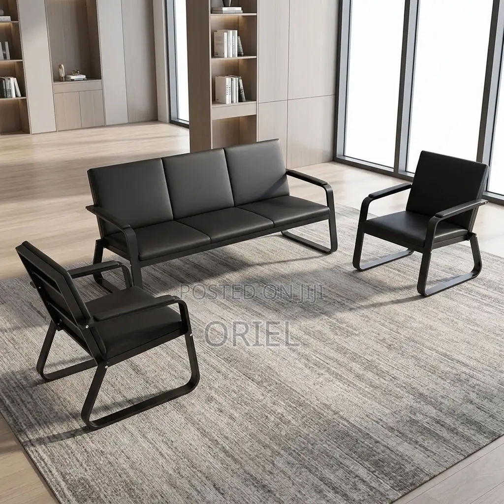 Office Sofa : Five-Seater Padded Leather Office Sofa