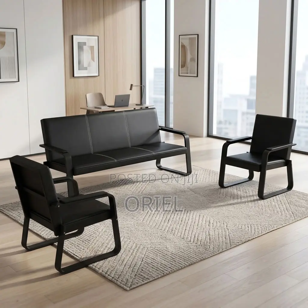 Office Sofa : Five-Seater Padded Leather Office Sofa