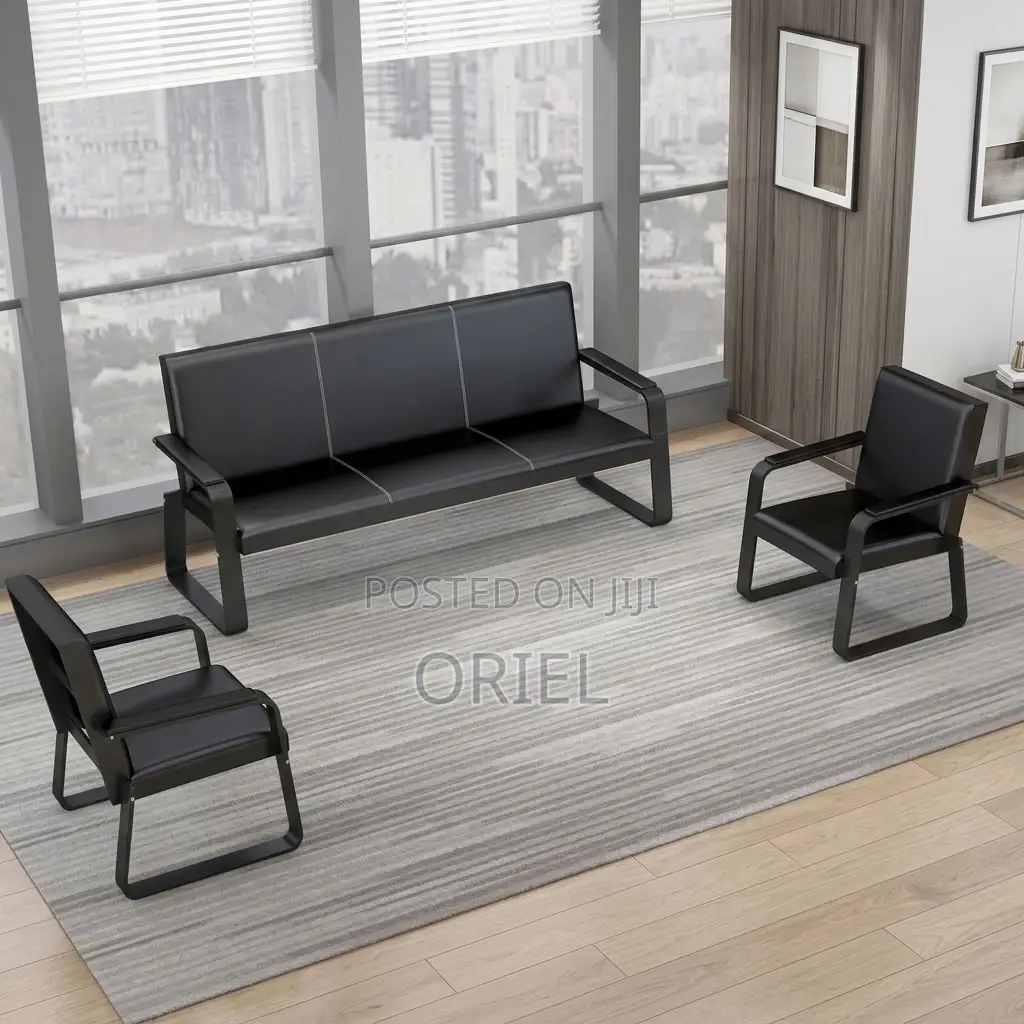 Office Sofa : Five-Seater Padded Leather Office Sofa