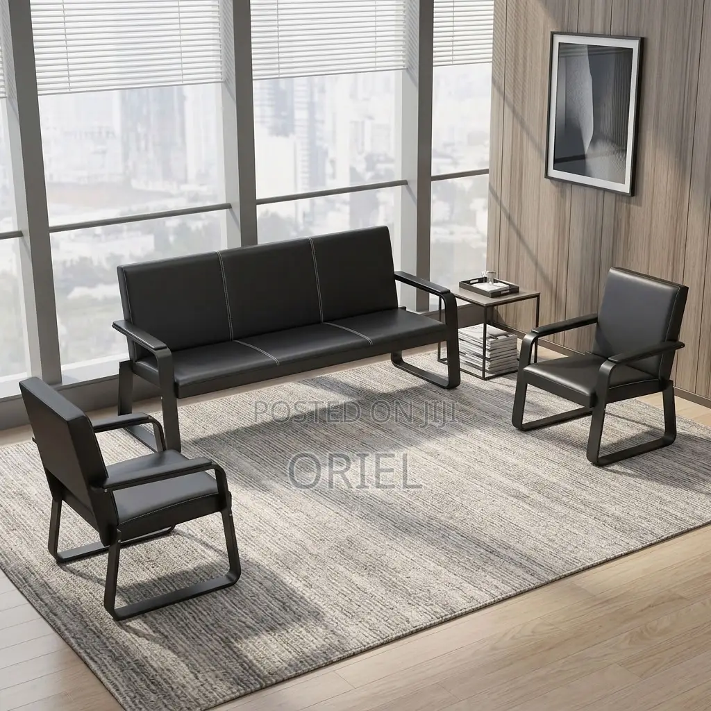 Office Sofa : Five-Seater Padded Leather Office Sofa