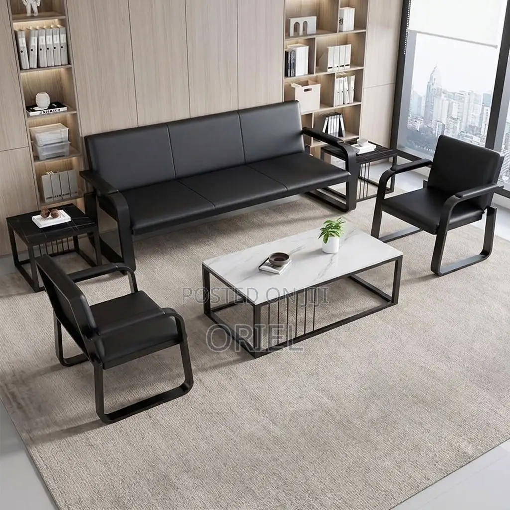 Office Sofa : Five-Seater Padded Leather Office Sofa