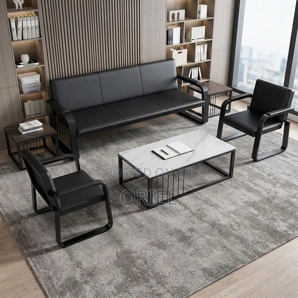 Office Sofa : Five-Seater Padded Leather Office Sofa