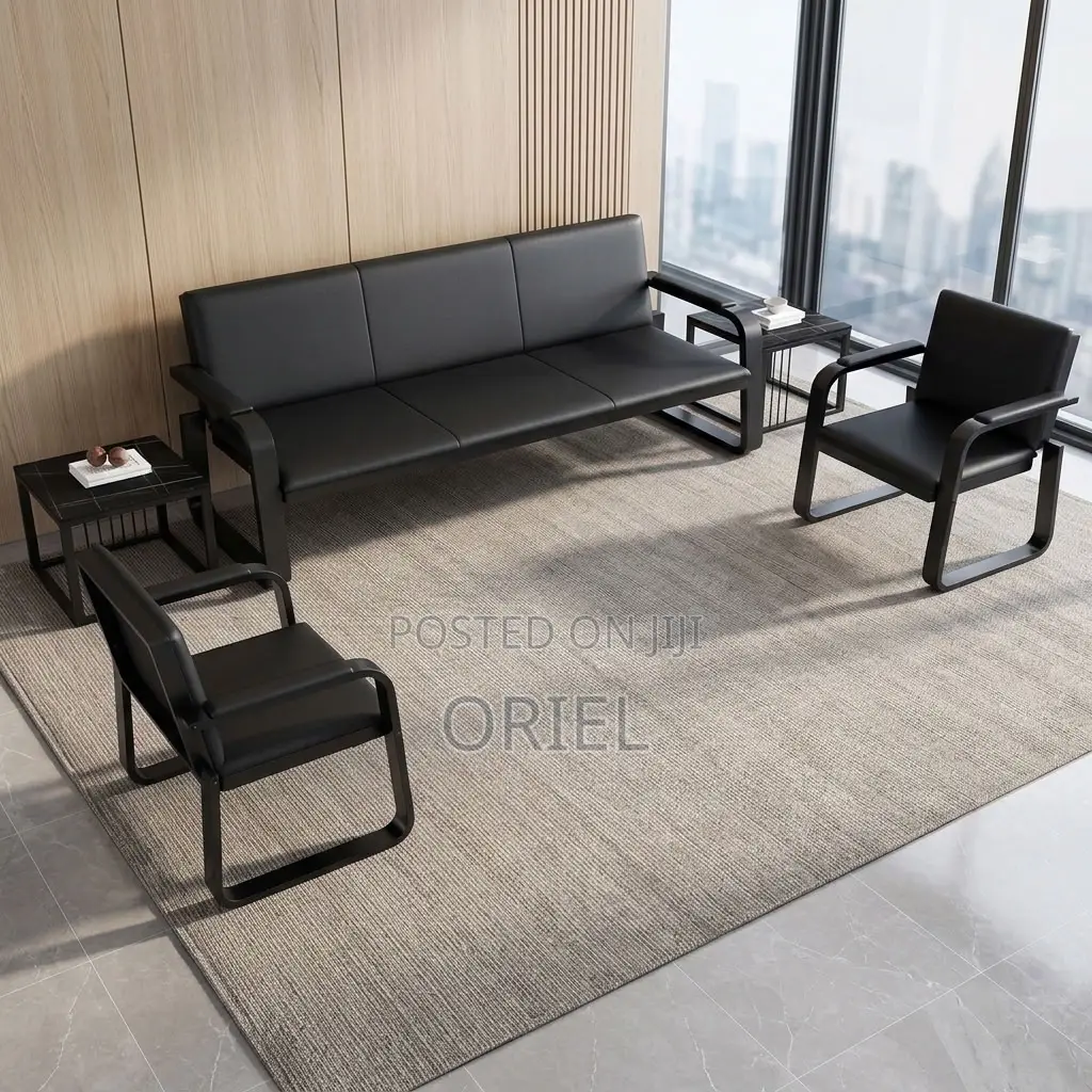 Office Sofa : Five-Seater Padded Leather Office Sofa