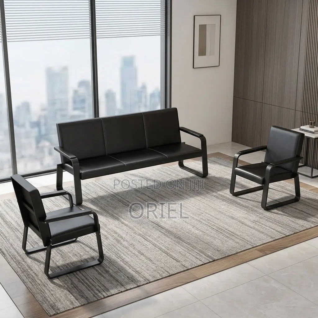 Office Sofa : Five-Seater Padded Leather Office Sofa