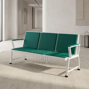 Office Bench : 3-Seater Green Padded Leather Reception Bench