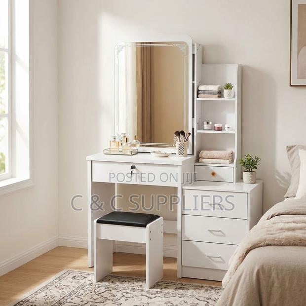 White Simple Make Up Table With Drawers - thumbnail 2