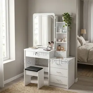 White Simple Make Up Table With Drawers
