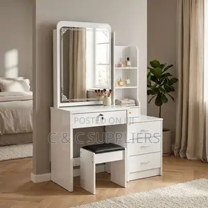 White Simple Make Up Table With Drawers