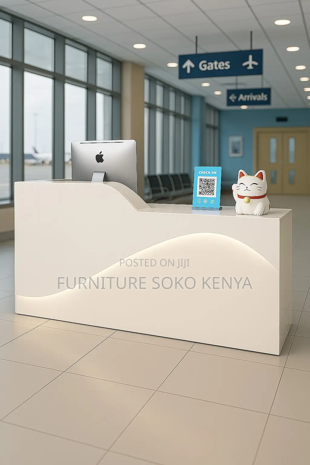 Reception Desk : White Office Reception Desk With Wavy LED Strip