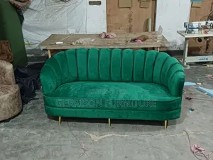 Luxury 3-Seater Emerald Green Velvet Scallop Sofa | Lotus Couch
