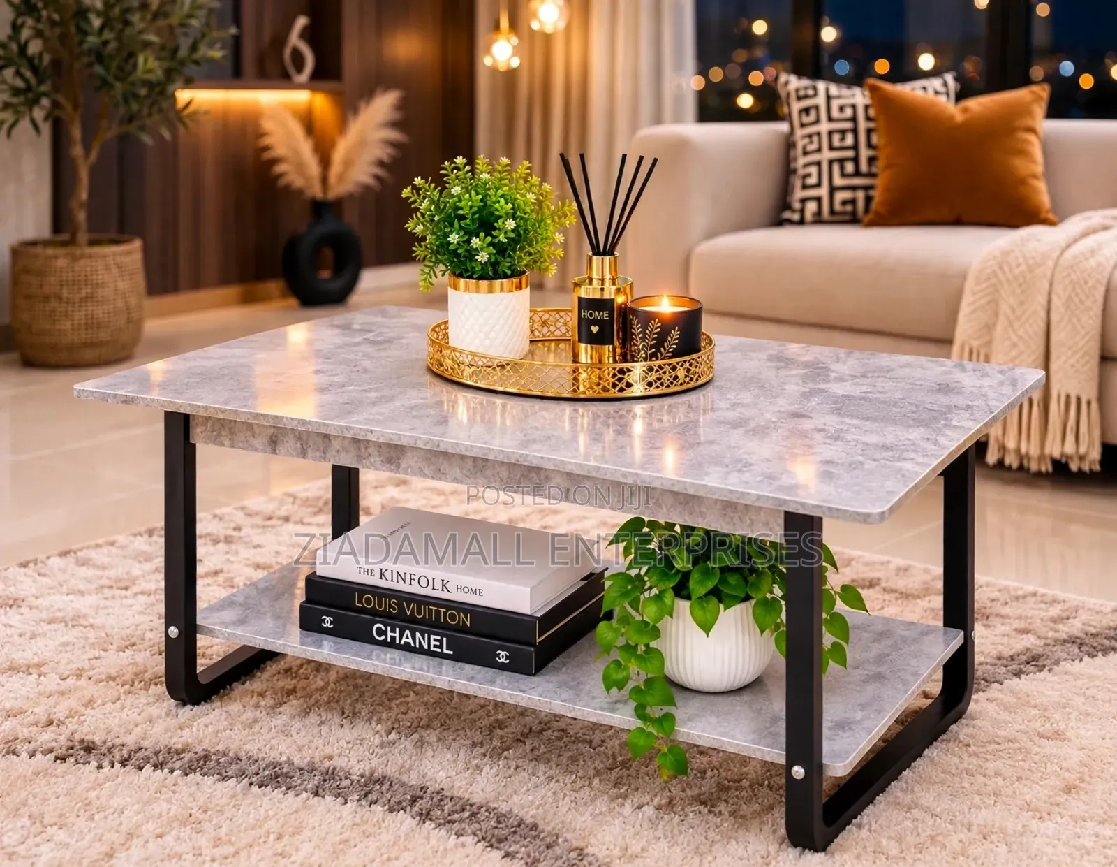 Imported Executive Marble Top Coffee Table - 2 Tier Modern