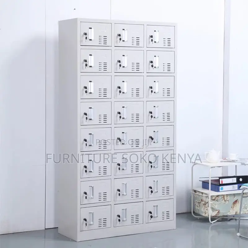Storage Cabinet : Grey 24-Locker Metallic Office Storage Cabinet