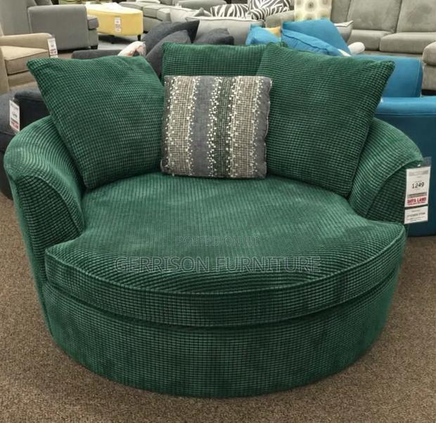 Luxury Oversized Round Cuddle Chair | Green Corduroy Swivel Sofa