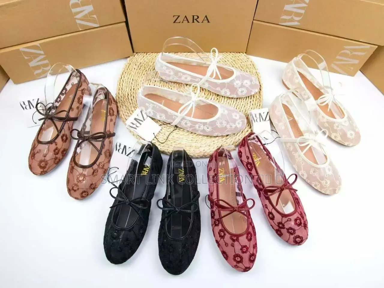 Floral Bow Tie Mesh Ballerina Flat.