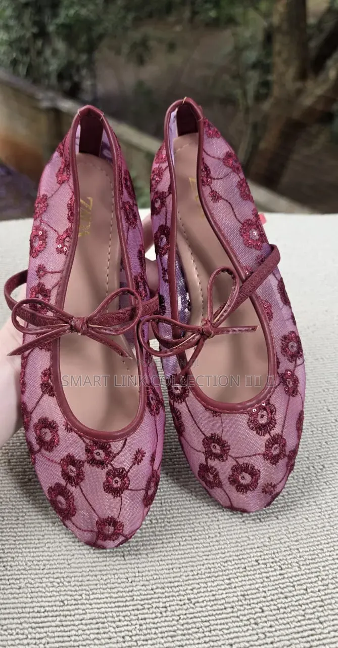 Floral Bow Tie Mesh Ballerina Flat.