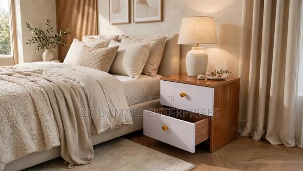 Julz Bedside Drawers - 2 Drawer - Wood & White With Gold Knobs - thumbnail 2