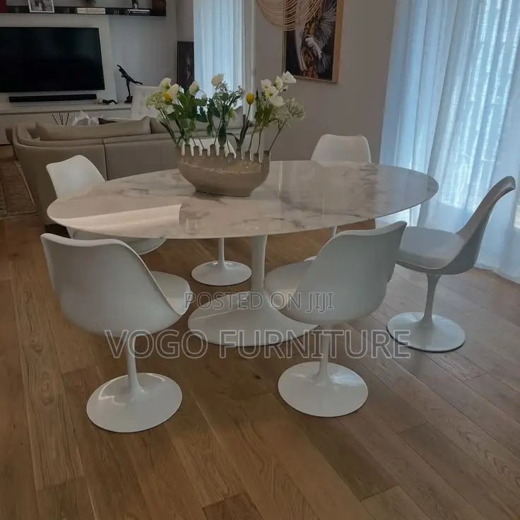Tulip Table; Round Marble Top Tulip Base Dining Table