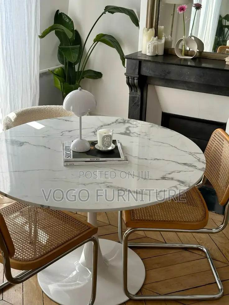 Tulip Table; Round Marble Top Tulip Base Dining Table