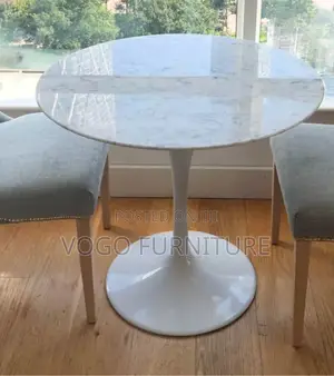 Tulip Table; Round Marble Top Tulip Base Dining Table