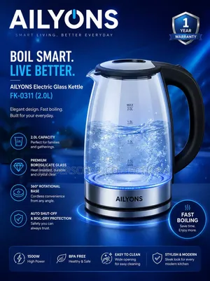 Ailyons 2ltrs Glass Kettle