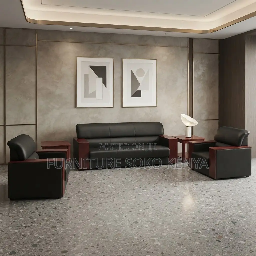 Office Sofa; 5-Seater Imported Leather Sofa Set
