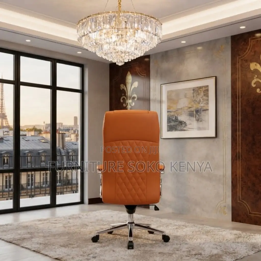 Office Chairs; Brown Swivel Leather Office Adjustable Seat