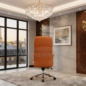 Office Chairs; Brown Swivel Leather Office Adjustable Seat