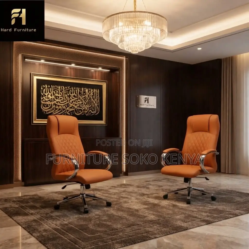 Office Chairs; Brown Swivel Leather Office Adjustable Seat