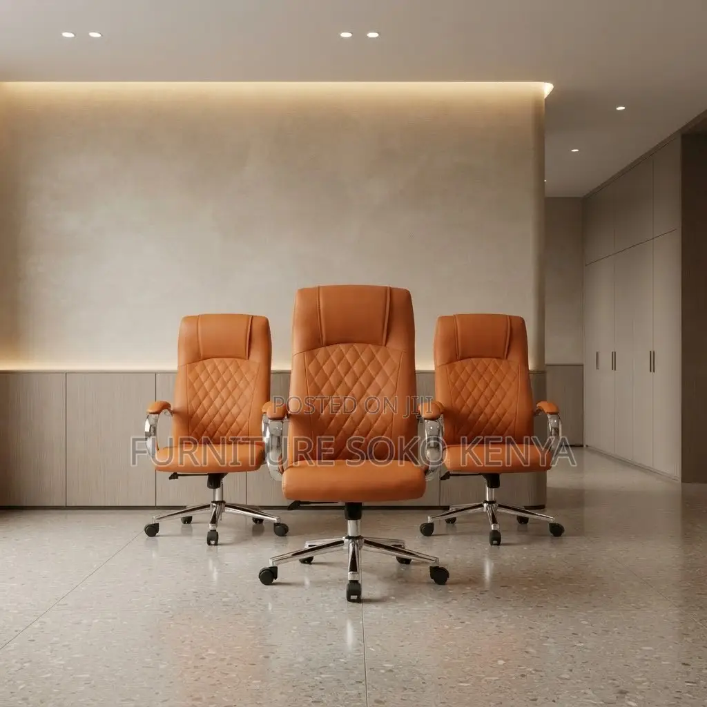 Office Chairs; Brown Swivel Leather Office Adjustable Seat