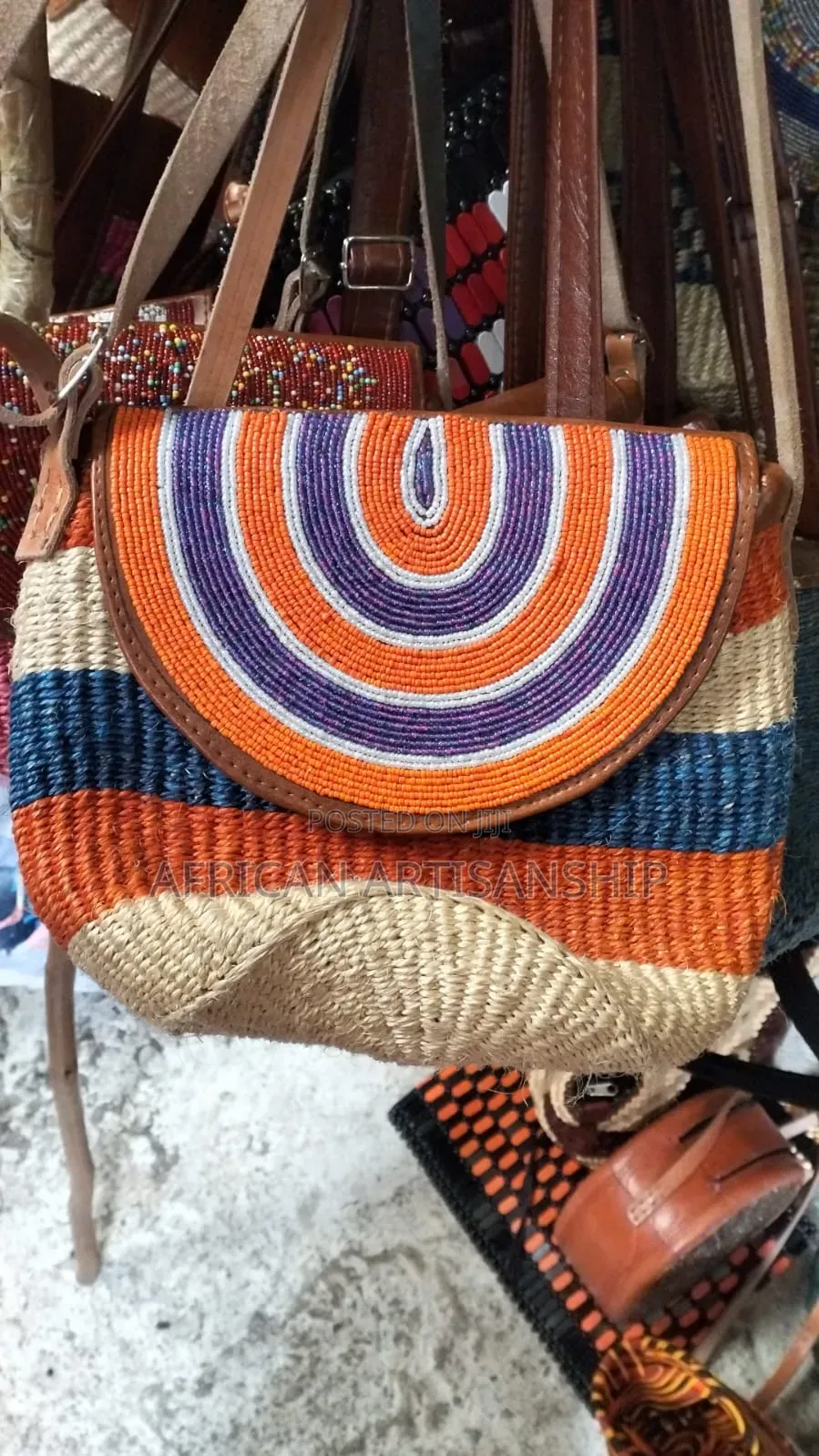 Woven Sisal and Hide Bags