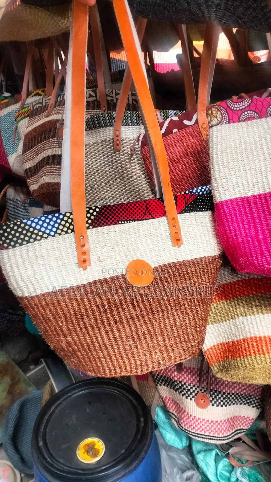 Woven Sisal and Hide Bags