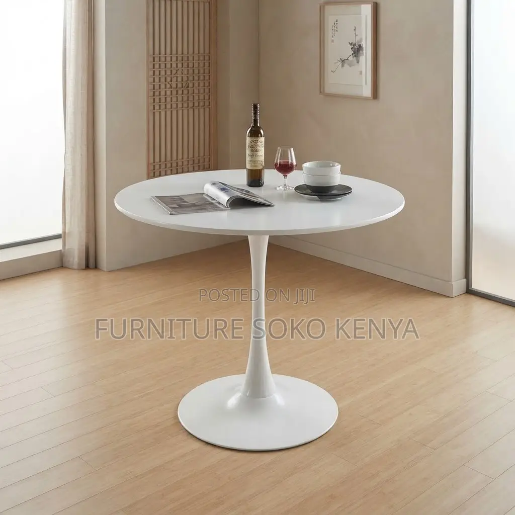 Coffee Table; White Circular Pedestal Tulip Coffee Table