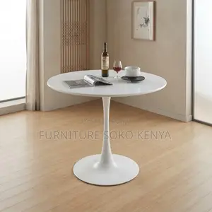 Coffee Table; White Circular Pedestal Tulip Coffee Table