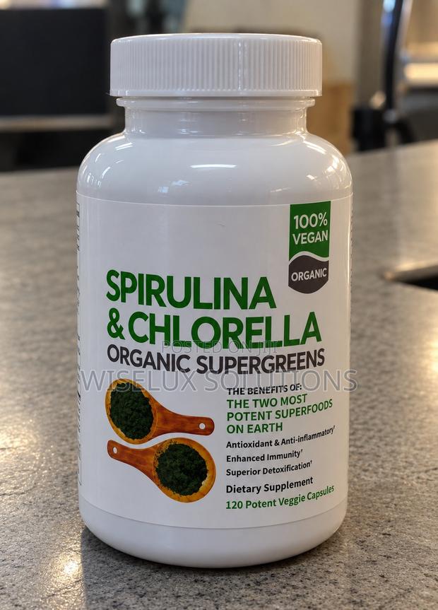 Organic Spirulina & Chlorella – 120 Vegan Green Superfood Capsules