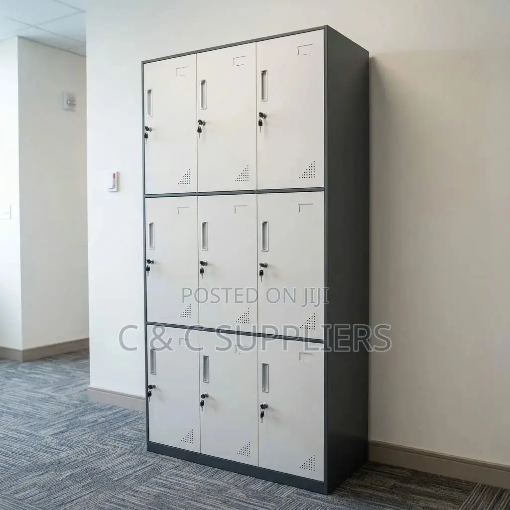 9 Locker Gray Metallic Gym Cabinet
