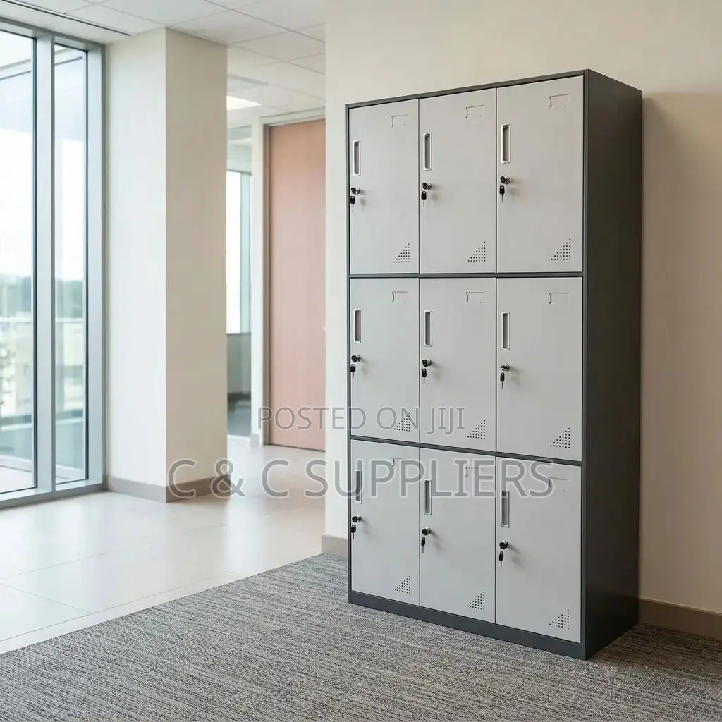 9 Locker Gray Metallic Gym Cabinet