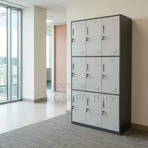 9 Locker Gray Metallic Gym Cabinet