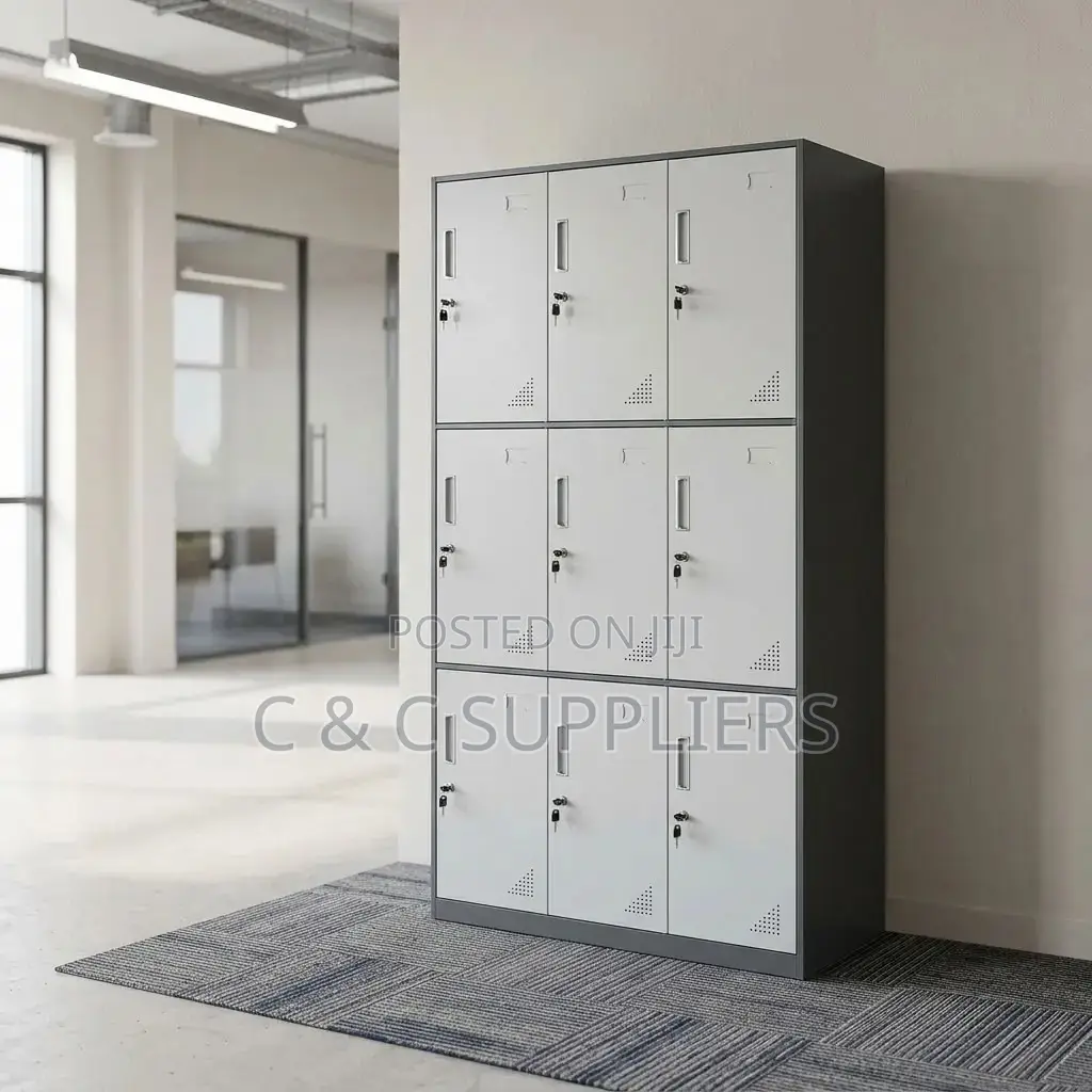 9 Locker Gray Metallic Gym Cabinet