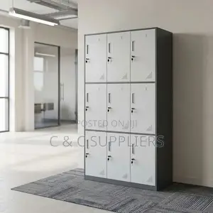 9 Locker Gray Metallic Gym Cabinet