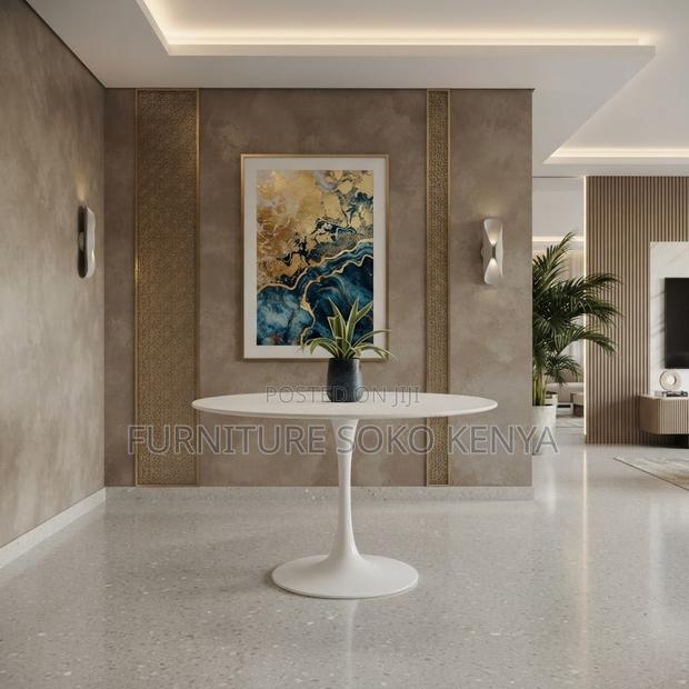 Coffee Table: Smooth White Round Office Accent Table - thumbnail 2